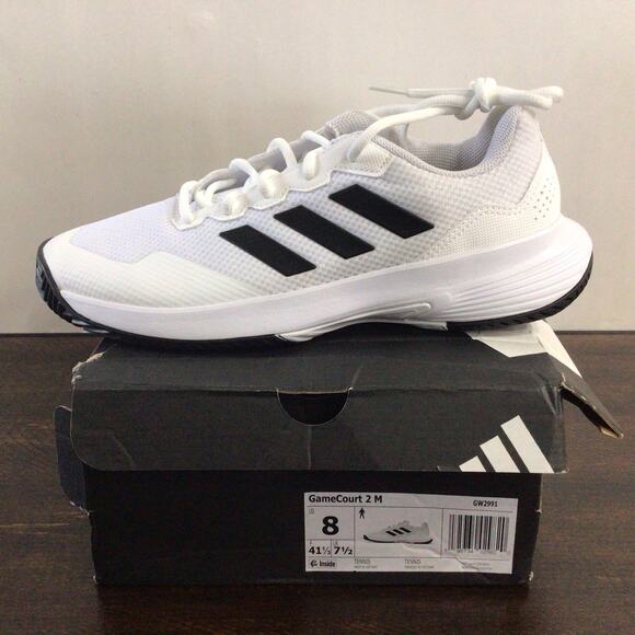 Adidas Mens Game Court 2 Tennis Shoes White Black Size 8 Court Shoes New - Picture 6 of 6